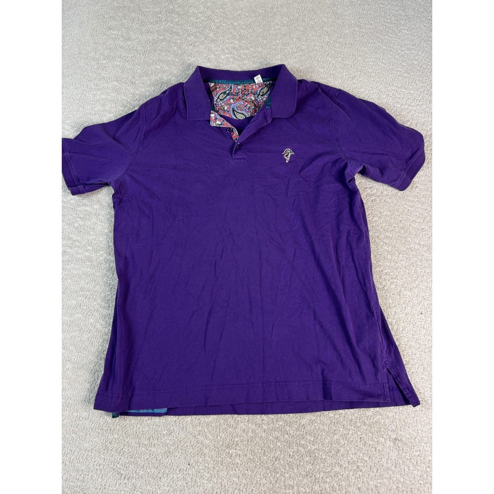 Robert Graham Polo Shirt Mens Large Purple Paisley Skull Trim Classic Fit Cotton